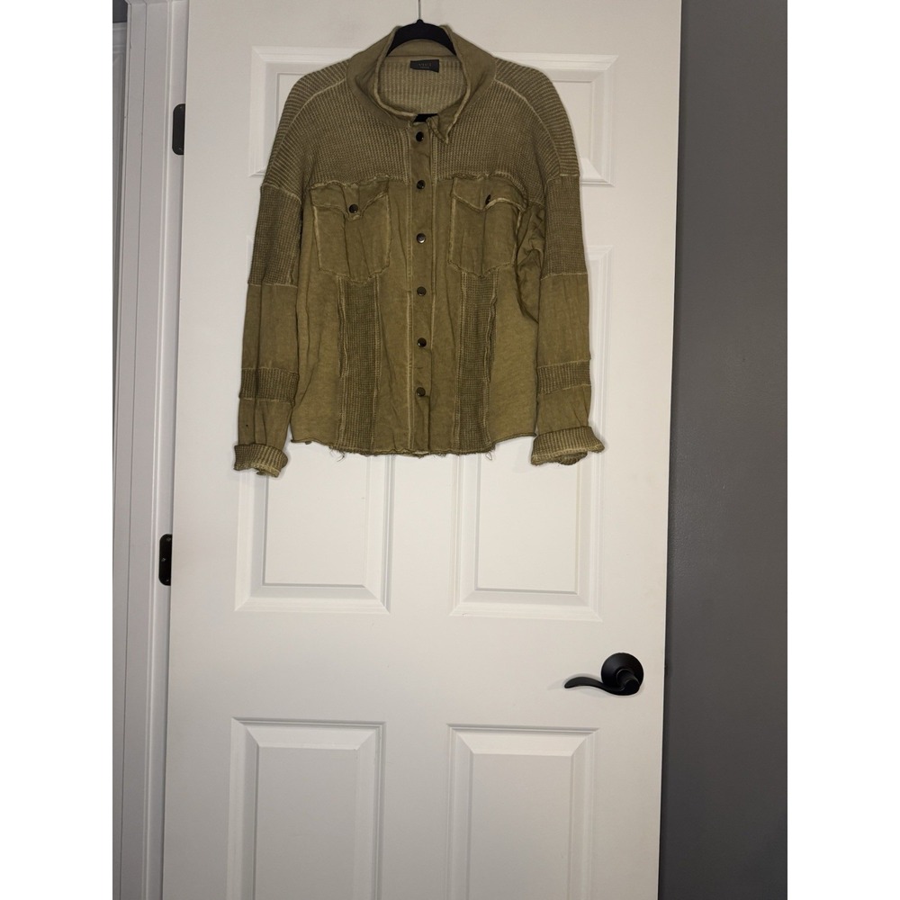 Vici Waffle Knit Cropped Boxy Jacket Green Medium
